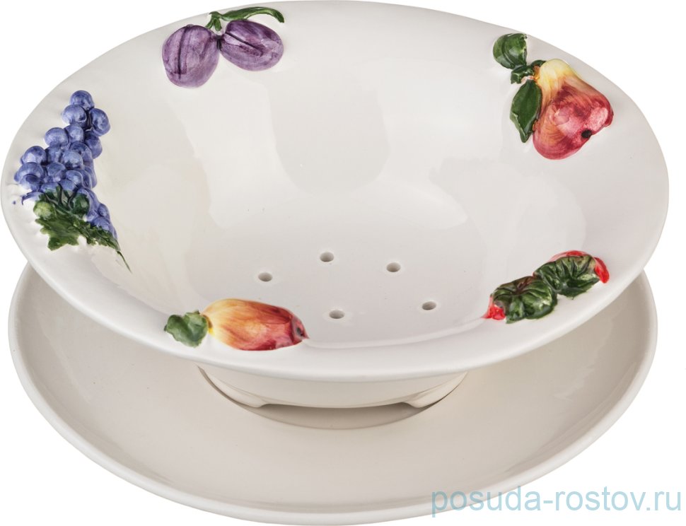 Блюдо для мытья фруктов 25 х 10 см круглое с подставкой "фрукты" / 215351