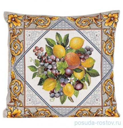 Наволочка 45 х 45 см, без люрекса, серо-бежевый фон &quot;Фруктовое ассорти&quot; серый бордюр  / 296412