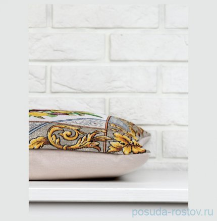 Наволочка 45 х 45 см, без люрекса, серо-бежевый фон &quot;Фруктовое ассорти&quot; серый бордюр  / 296412