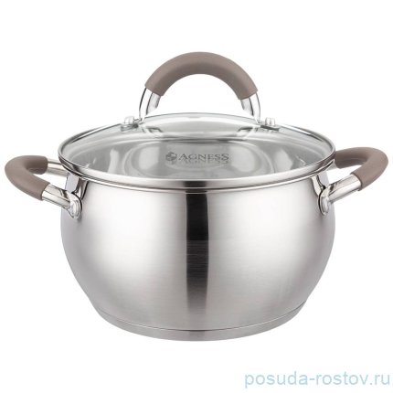 Кастрюля 18 х 10,5 см со стеклянной крышкой 2,4 л &quot;Apple&quot; кофейные ручки / 275424