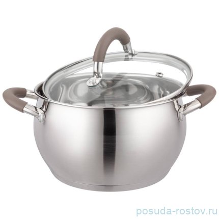 Кастрюля 18 х 10,5 см со стеклянной крышкой 2,4 л &quot;Apple&quot; кофейные ручки / 275424