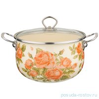 Кастрюля 16 см со стеклянной крышкой эмалированная 5,2 л &quot;Корейская роза&quot; / 231618