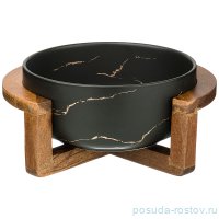 Салатник 23 х 19 х 10 см на деревянной подставке &quot;Золотой мрамор /Черный&quot; / 208537