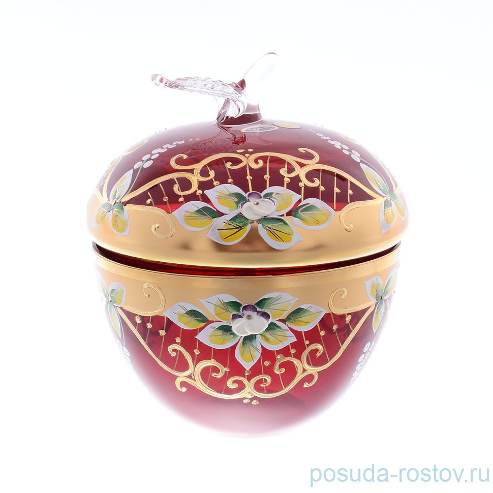 Вазочка 15,5 см с крышкой-яблоко "Лепка красная" SC / 150767