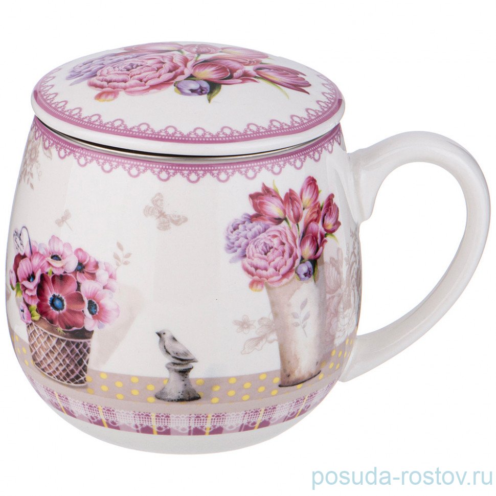 Кружка заварочная 420 мл с ситом и крышкой "Тюльпаны" / 339061