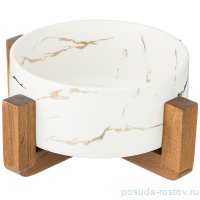 Салатник 20,8 х 20,8 х 8,5 см на деревянной подставке &quot;Золотой мрамор /Белый&quot; / 208541