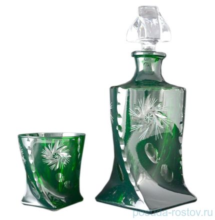 Набор для виски 7 предметов (графин + 6 стаканов по 340 мл) зелёный &quot;Квадро /Хрусталь цветной &quot; R-G / 040710