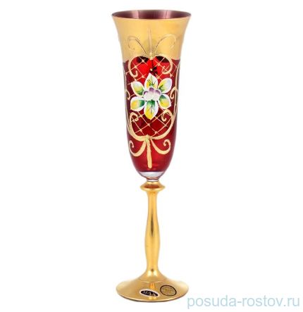 Бокалы для шампанского 190 мл 6 шт &quot;Анжела /Лепка красная&quot; SC золотая ножка / 143585