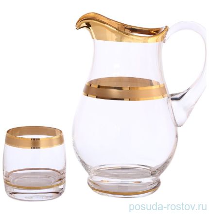 Набор для воды 7 предметов (кувшин + 6 стаканов) &quot;Идеал /Матовая полоса /золото&quot; А-М / 125861