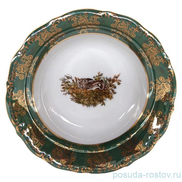 Тарелка 22,5 см 1 шт глубокая "Мария-Тереза /Охота зелёная 1" / 109783
