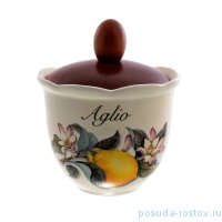 Банка для сыпучих продуктов 13 см с деревянной крышкой Чеснок &quot;Artigianato ceramico /Лимоны&quot; / 061825