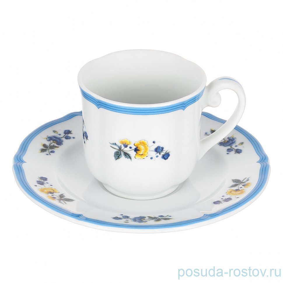 Набор кофейных пар 190 мл 6 шт "Соната /Цветы /Голубая кайма" / 374009 Набор кофейных пар 190 мл 6 шт "Соната /Цветы /Голубая кайма" / 374009