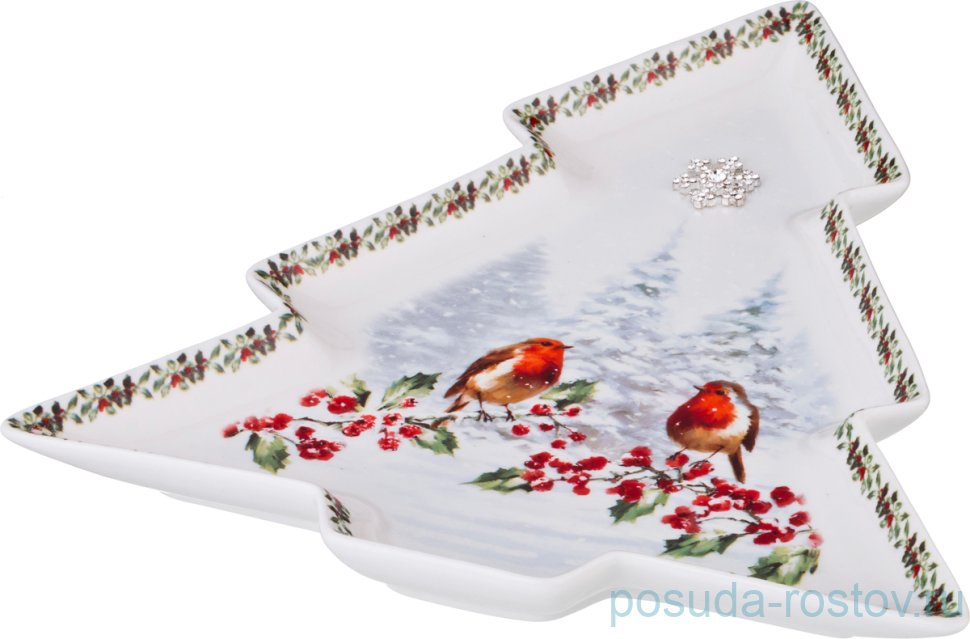 Блюдо 26 х 24 х 2,5 см Ёлка "Снегири" / 194729