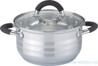 Кастрюля 20 х 12,5 см со стеклянной крышкой силиконовые ручки индукция 3,9 л &quot;agness&quot; / 196229