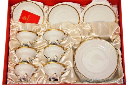 Чайный сервиз на 6 персон 18 предметов (+ тарелки 19 см) &quot;Элеганс /Золотая отводка&quot; подар. упаковка / 057507