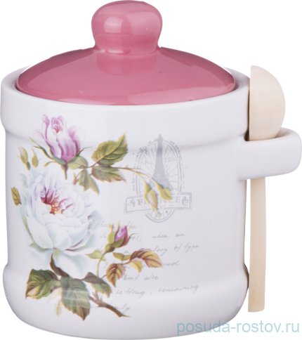 Сахарница 13 х 11 х 12 см с ложкой &quot;шиповник&quot; / 202674