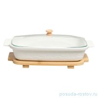 Блюдо для выпекания/сервировки 27,5 х 17 х 9 см стеклянная крышка деревянная подставка 900 мл &quot;Muse&quot; / 370169