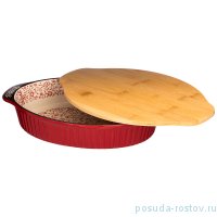Блюдо для запекания 31 х 20,5 х 6 см с деревянной крышкой-доской красное &quot;Цветочный узор&quot; / 230263