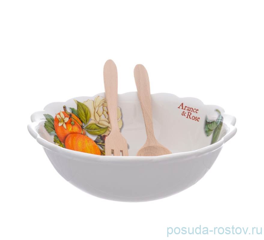 Салатник 25 см с ложками "Artigianato ceramico /Апельсин и роза" / 228329 Салатник 25 см с ложками "Artigianato ceramico /Апельсин и роза" / 228329