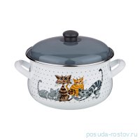 Кастрюля 18 х 10,5 см с крышкой эмалированная 2,4 л &quot;Озорные коты&quot;   / 196827