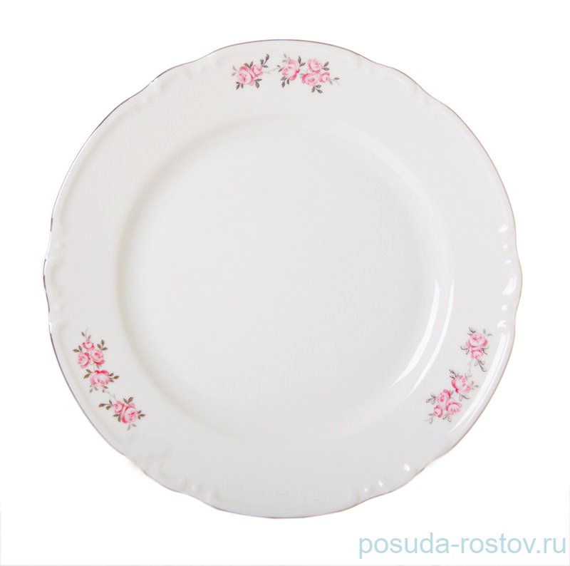 Тарелка 24 см 1 шт "Констанция /Розовые розы /платина" / 115015