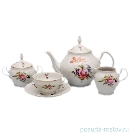 Чайный сервиз на 6 персон 15 предметов &quot;Бернадотт /Полевой цветок&quot; (чайник с дырочками, увел. ручка) / 100636