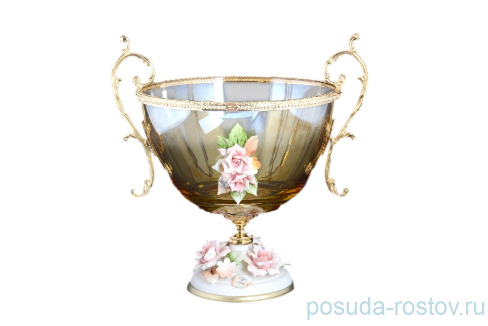 Фруктовница н/н  ручкой желтая "Rosaperla /Цветок" / 110347