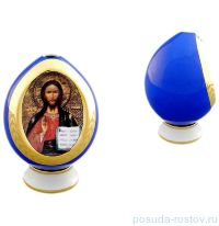 Яйцо-подсвечник 11,5 см на подставке пасхальное &quot;Спаситель&quot; синее / 158820