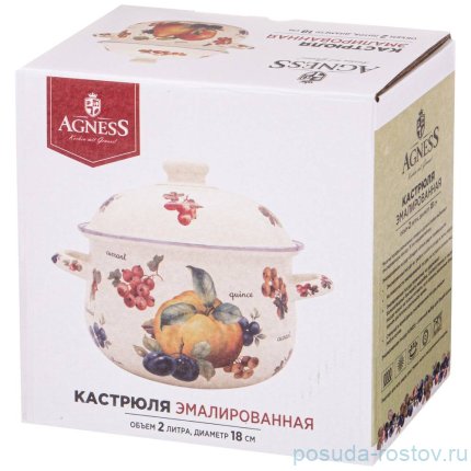 Кастрюля 18 х 11 см с крышкой эмалированная 2 л &quot;фрукты&quot; / 274434