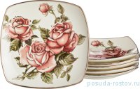 Набор тарелок 22 см квадратные 6 шт &quot;Корейская Роза&quot; (подарочная упаковка) / 187809