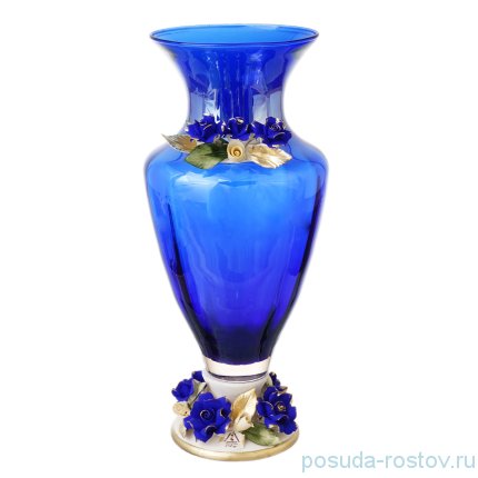 Ваза для цветов 38 см н/н синяя &quot;W. Cristal /Розы /Муранское стекло&quot; / 221066