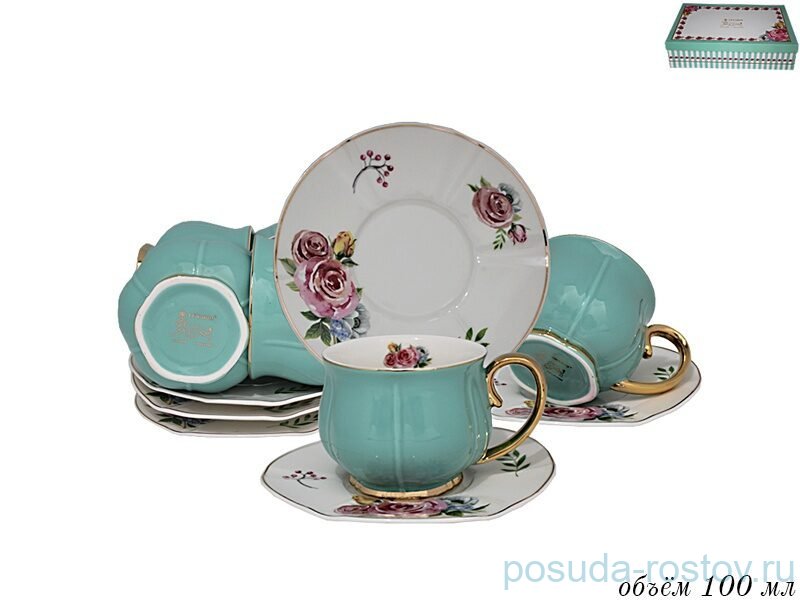 Набор кофейных пар 100 мл 6 шт бирюзовые (подарочная упаковка) / 369996