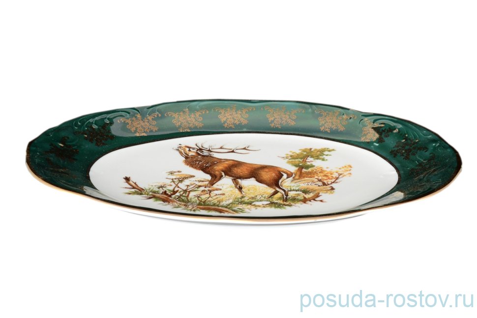 Блюдо 22 см овальное "Мария-Тереза /Охота зелёная 1" / 109774