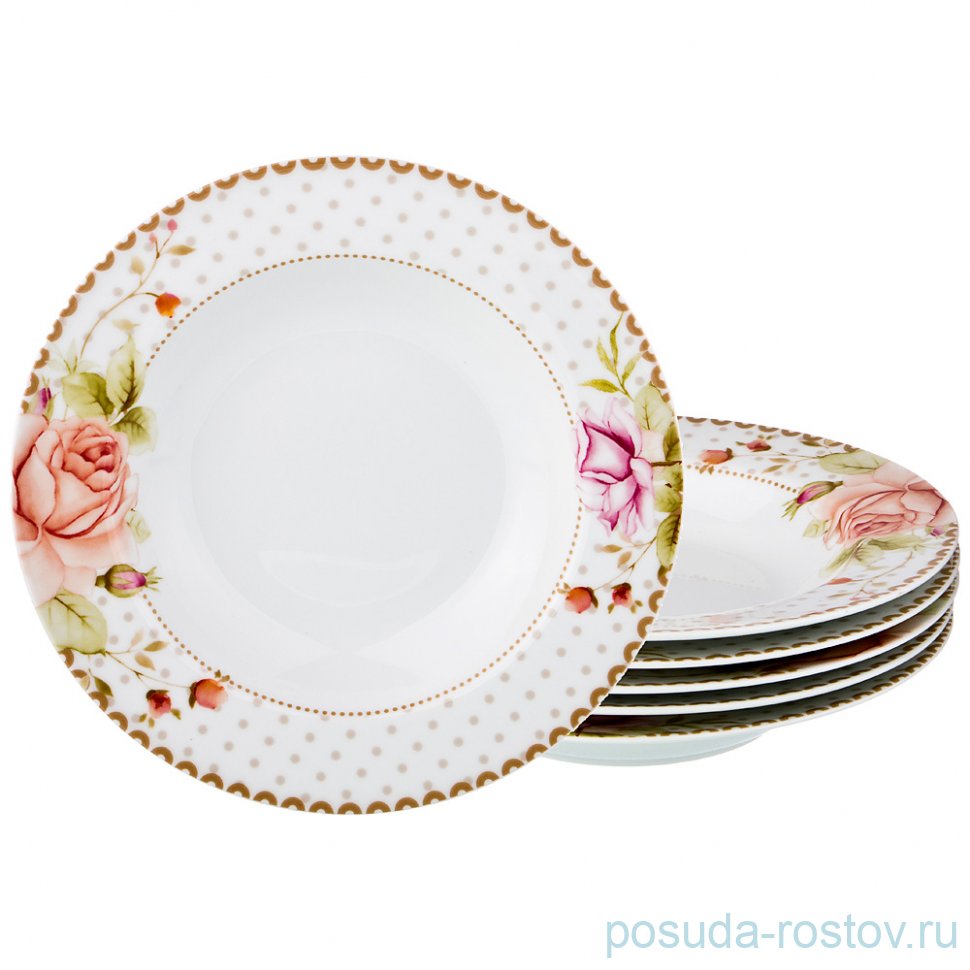Набор тарелок 23 см 6 шт глубокие "Две розы" / 193980 Набор тарелок 23 см 6 шт глубокие "Две розы" / 193980