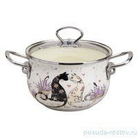 Кастрюля 18 см со стеклянной крышкой эмалированная 2 л &quot;Lavander cats&quot; / 368440