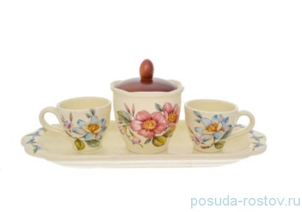 Кофейный набор на 2 персоны 5 предметов &quot;Artigianato ceramico /Весенние лепестки&quot; / 243541