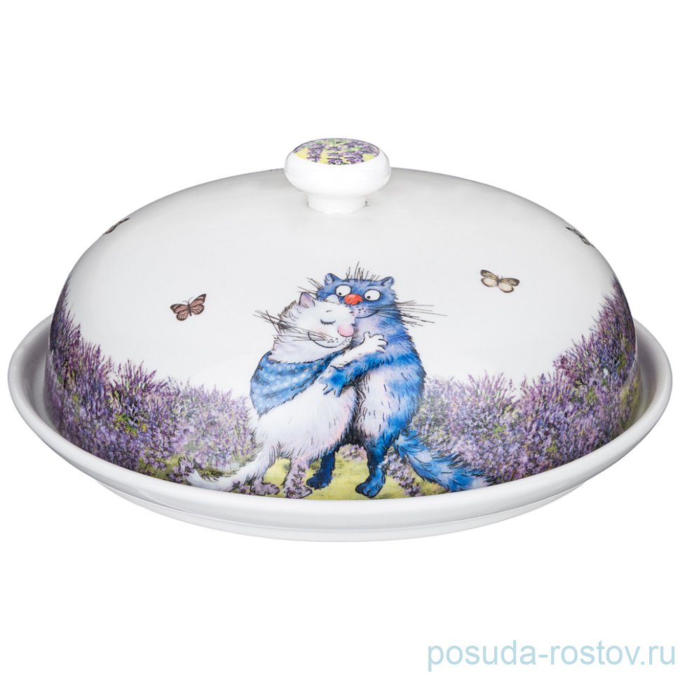 Блюдо для блинов 23 см с крышкой "Синие коты /Лаванда" / 250821 Блюдо для блинов 23 см с крышкой "Синие коты /Лаванда" / 250821