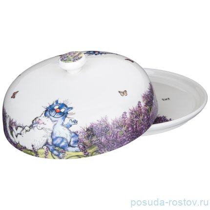 Блюдо для блинов 23 см с крышкой &quot;Синие коты /Лаванда&quot; / 250821