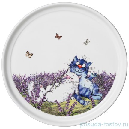 Блюдо для блинов 23 см с крышкой &quot;Синие коты /Лаванда&quot; / 250821