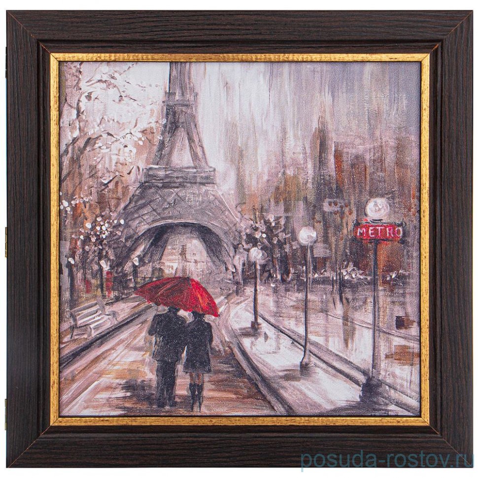 Ключница 30 х 30 см "Дождливый Париж" /рамка венге с золотом / 296931