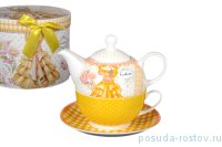 Чайный набор 3 предмета (чайная пара 350 мл + чайник 380 мл) &quot;Модница&quot; жёлтый / 124432