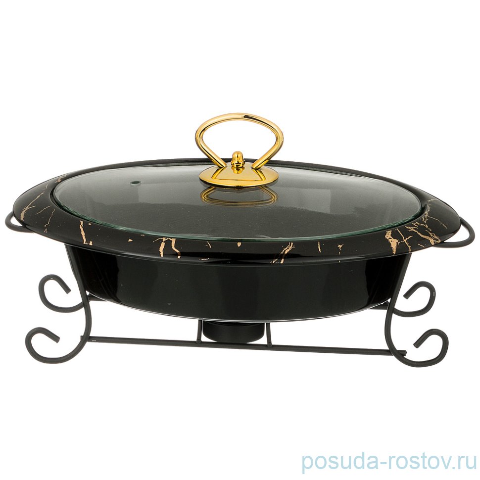 Мармит 29 х 19 х 10 см со стеклянной крышкой на металлической подставке 950 мл "fantasy /чёрное" / 206074