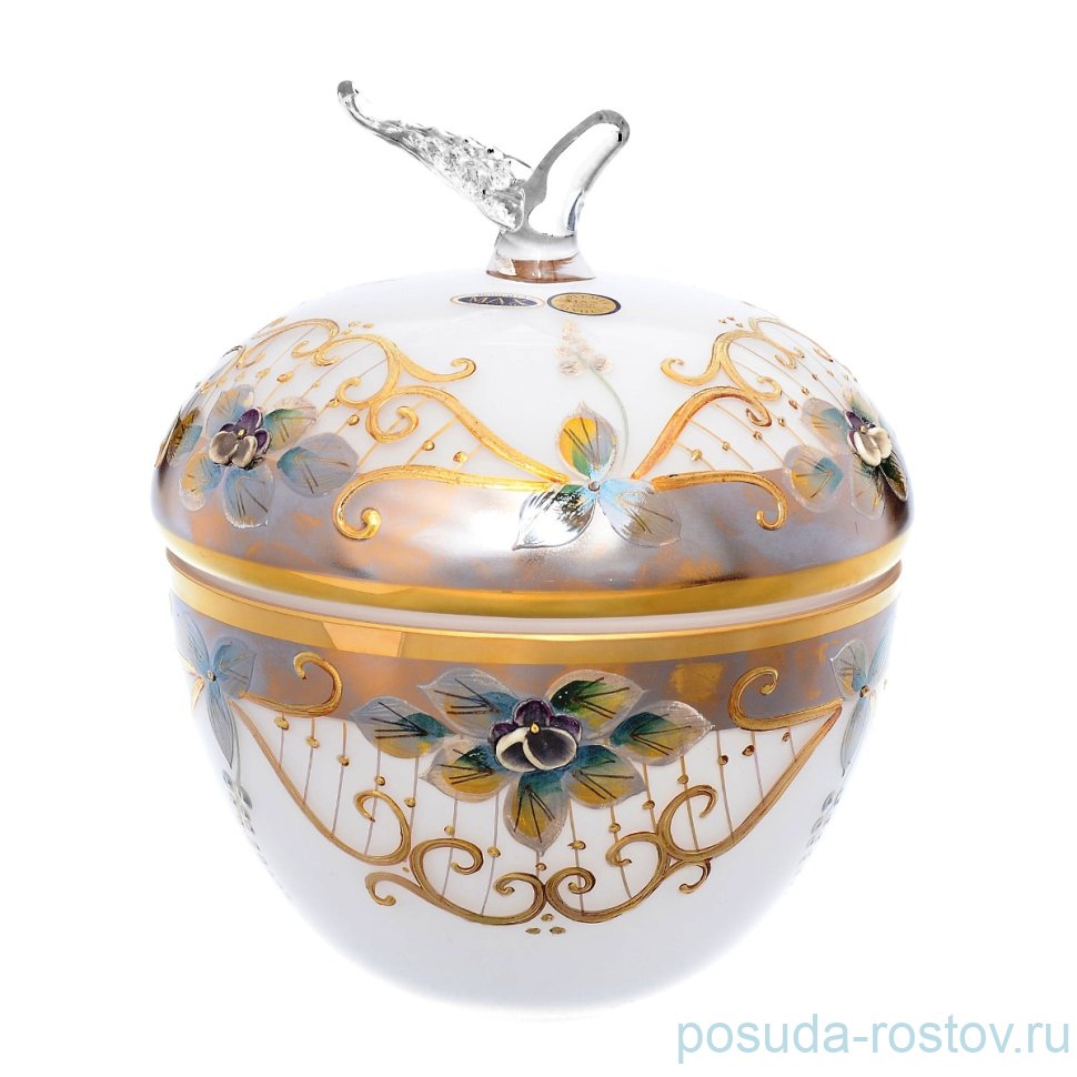 Вазочка 15,5 см с крышкой-яблоко "Лепка белая" SC / 009669 Вазочка 15,5 см с крышкой-яблоко "Лепка белая" SC / 009669