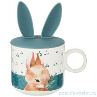 Кружка 380 мл с силиконовой крышкой синяя &quot;лесная сказка&quot; / 210552