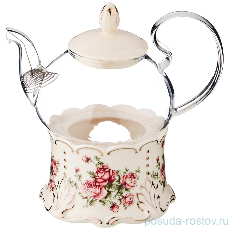 Заварочный чайник 600 мл на подставке "корейская роза" / 199235 Заварочный чайник 600 мл на подставке "корейская роза" / 199235