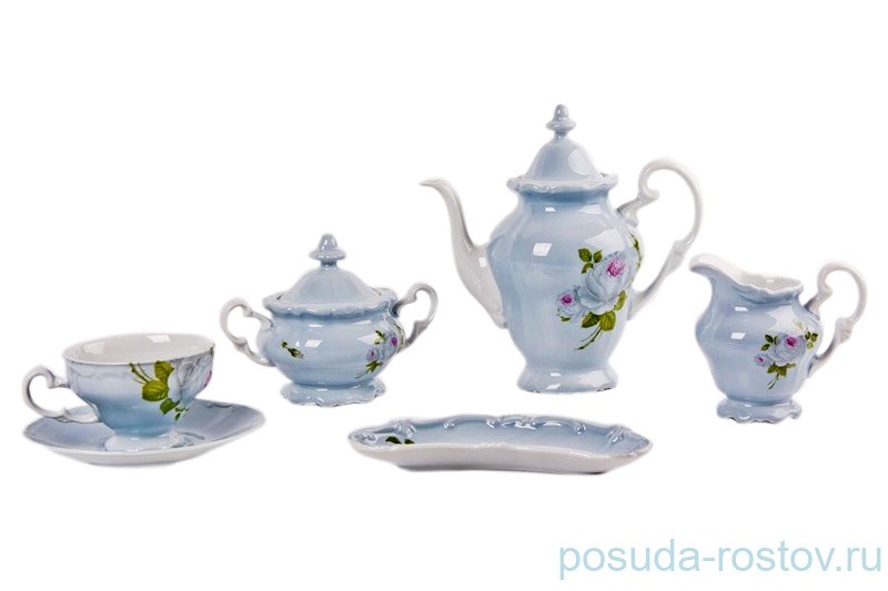 Чайный сервиз на 6 персон 16 предметов "Алвин голубой" / 001595