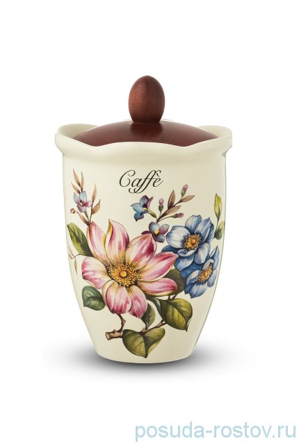 Банка для сыпучих продуктов 19 см деревянная крышка Кофе &quot;Artigianato ceramico /Весенние лепестки&quot; / 243537