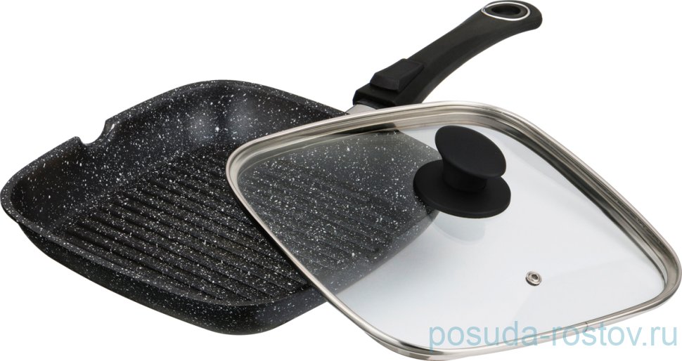 Скоровода-гриль 28 х 28 х 4 см с крышкой съёмная ручка, индукция "Agness" / 196123