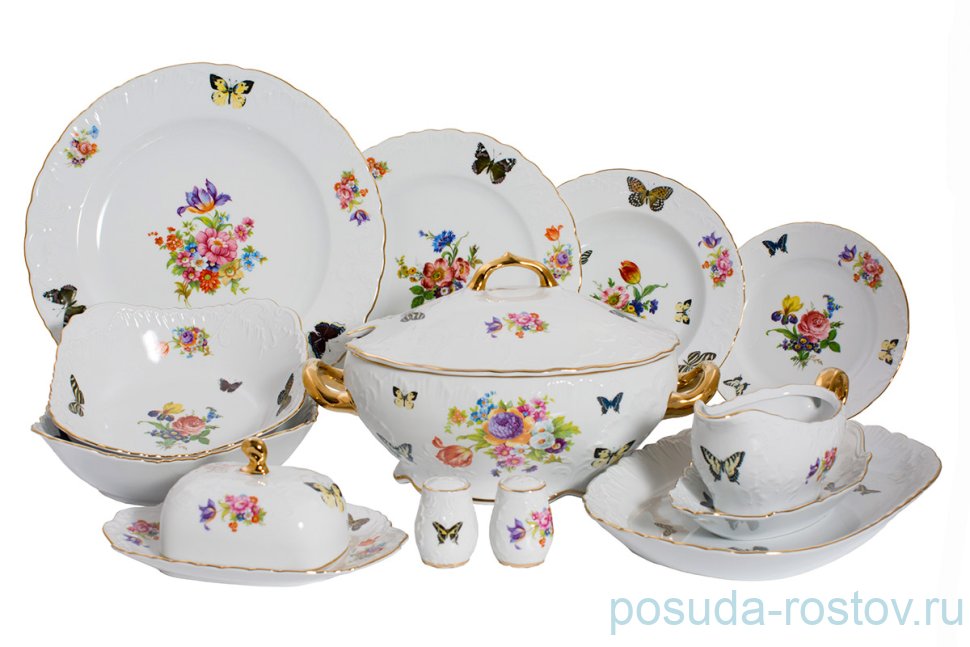 Столовый сервиз на 6 персон 27 предметов "Рококо /Бабочки 05" / 204634