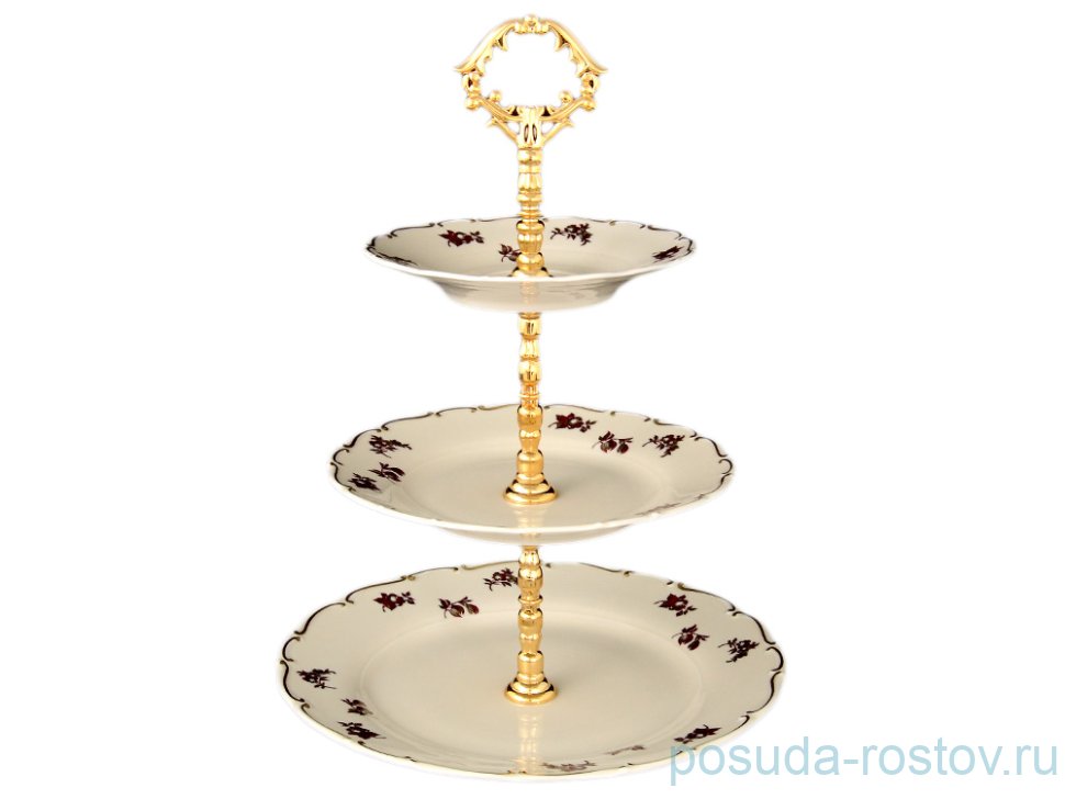 Этажерка 3-х ярусная Bohemia Porcelan Moritz Zdekauer 1810 s.r.o. "Анжелика /Красная роза с золотом /СК" / 067778 Этажерка 3-х ярусная Bohemia Porcelan Moritz Zdekauer 1810 s.r.o. "Анжелика /Красная роза с золотом /СК" / 067778